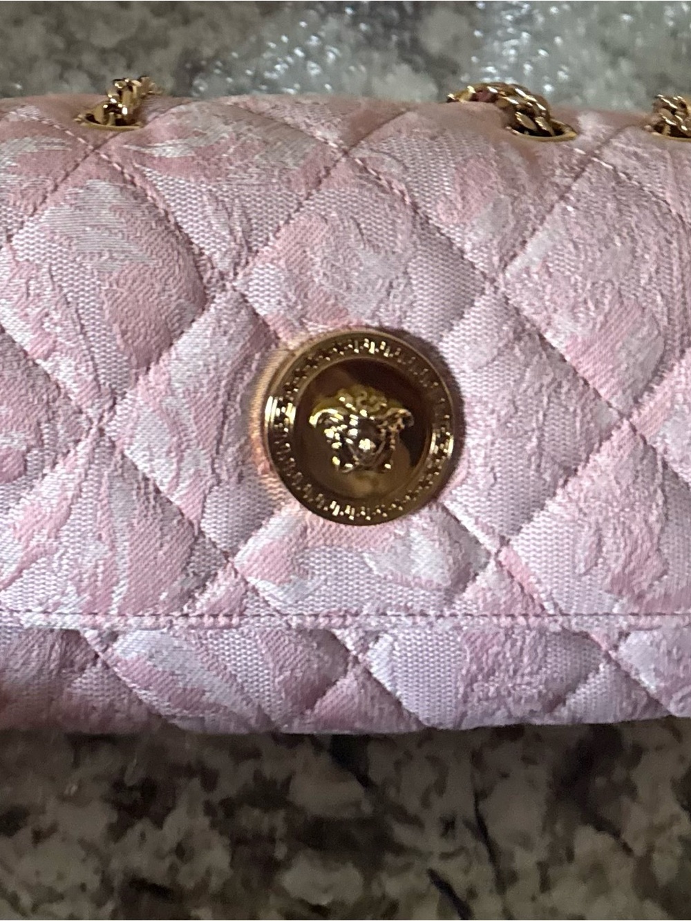 Versace Quilted Blush Pink Shoulder Bag with Gold Medusa Coin - Picture 2 of 11
